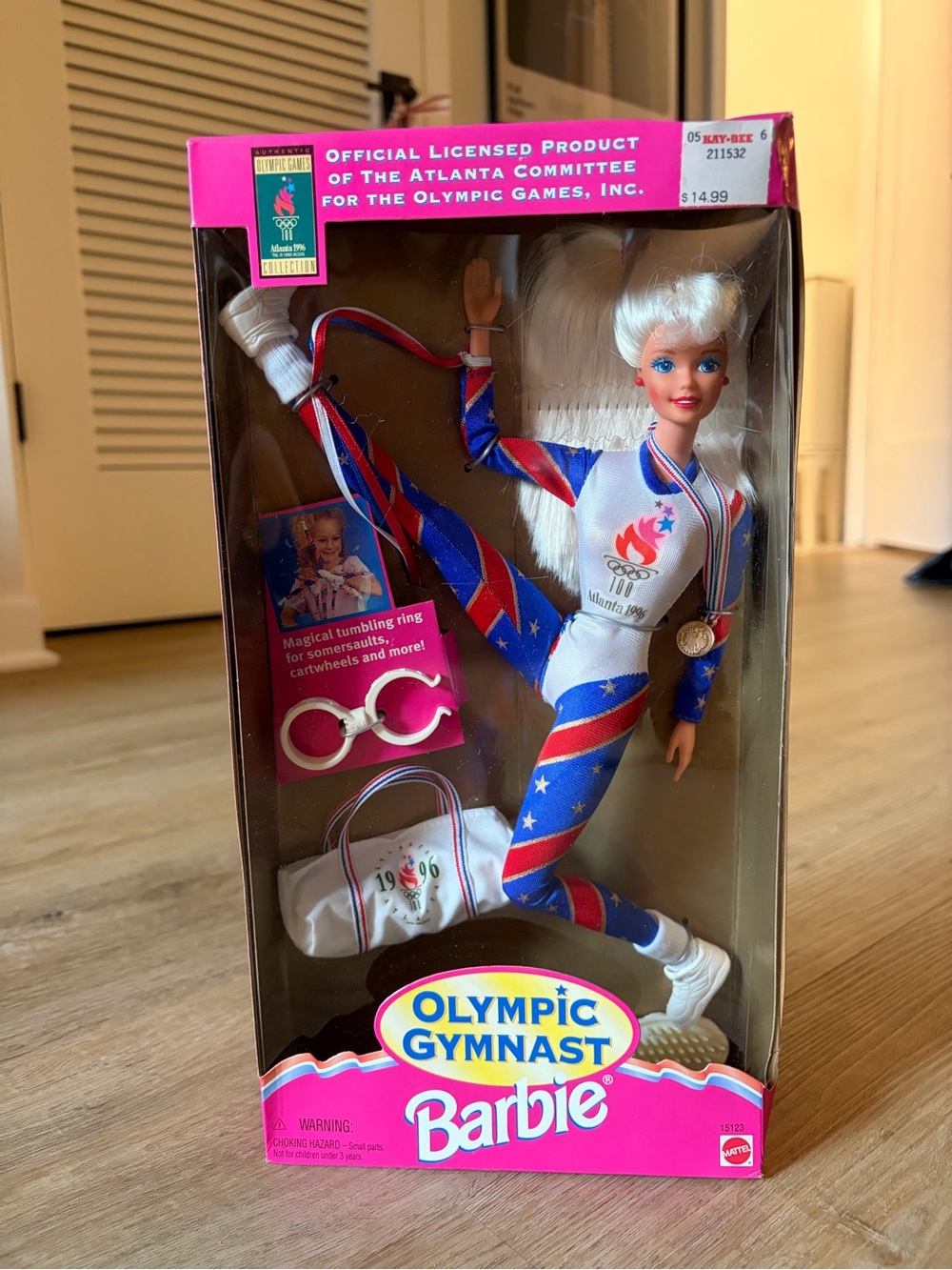 Barbie Olympic Gymnast Doll in White, Blue & Red Leotard (1996)
